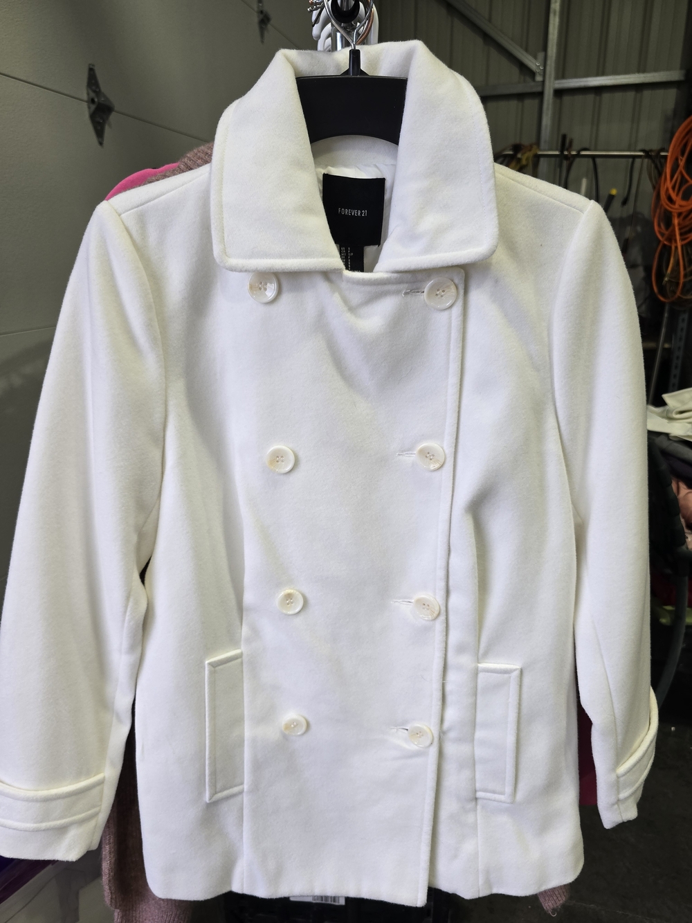 Forever 21 Cream Double-Breasted Peacoat Size 2